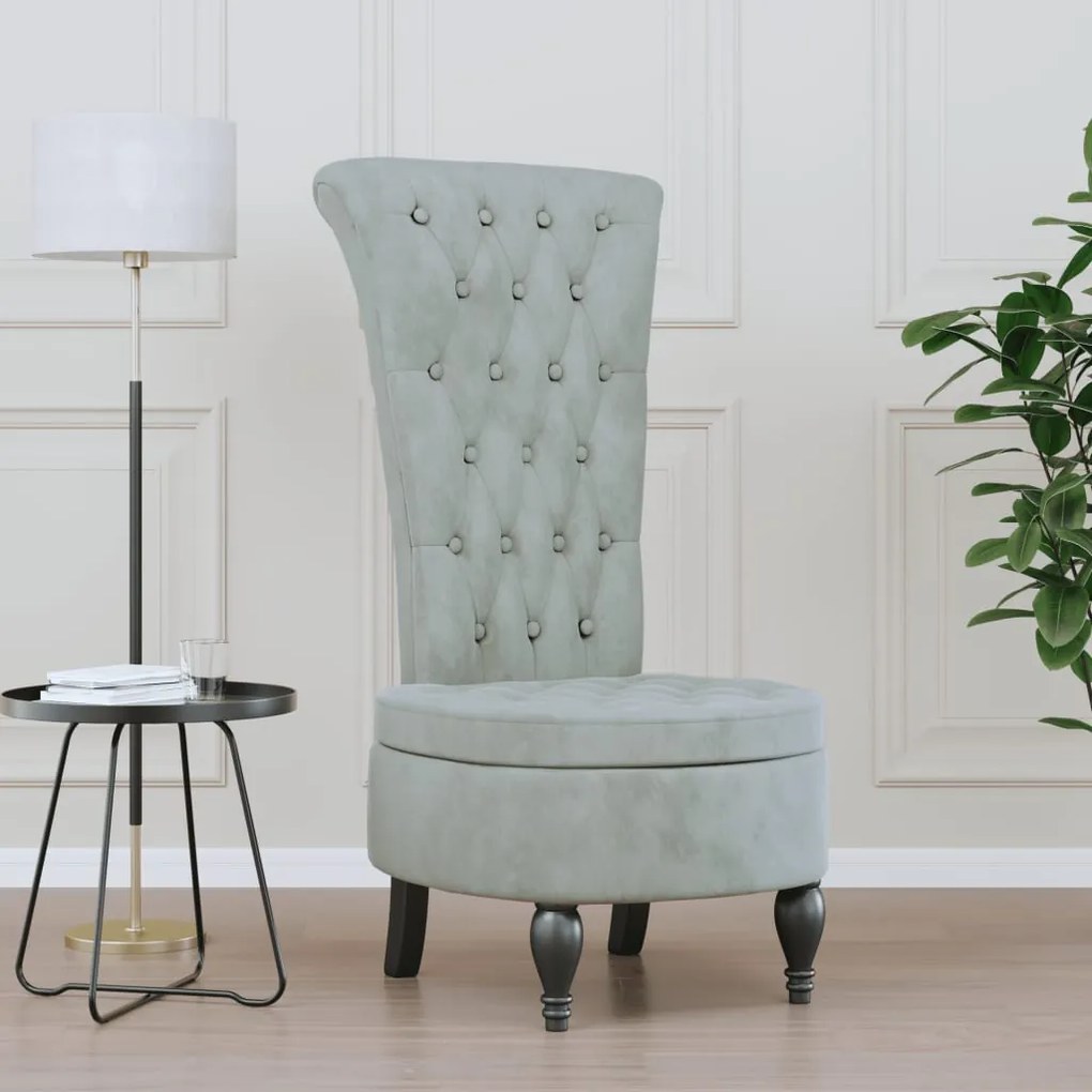 Sedia Schienale Alto Design con Bottoni in Velluto Elegante e Raffinata, Grigio chiaro