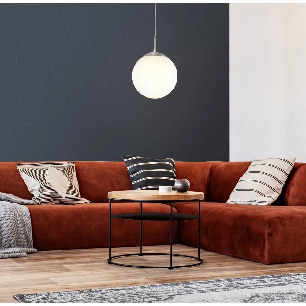 Lampadario bianco/argentato con paralume in vetro ø 20 cm RONDO – EGLO