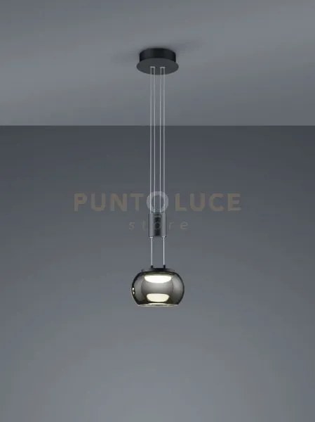 Madison sospensione led metallo nero e vetro sfera fume' cromato co...