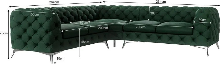 Divano angolare verde scuro con rivestimento in velluto Chelsea – Ropez