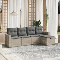 Set Divano da Giardino 5pz con Cuscini Grigio Chiaro Polyrattan 3263468