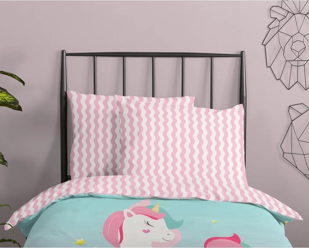 Set copripiumino e federa da bambini rosa/turchese in cotone per letto singolo 140x200 cm Sweety – Good Morning