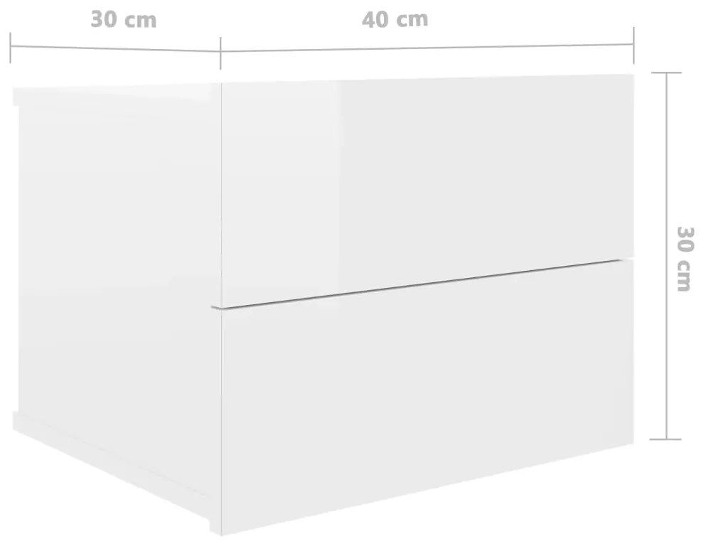 Comodini 2 pz Bianco Lucido 40x30x30 cm in Legno Multistrato