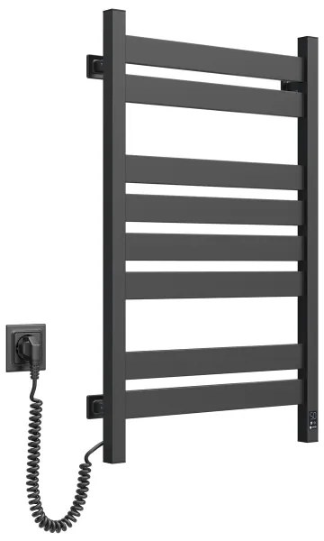 Scaldasalviette da bagno a scala con termostato LARGO, 432 W / 230 V, 80,6 cm, IP44, nero, lato sinistro