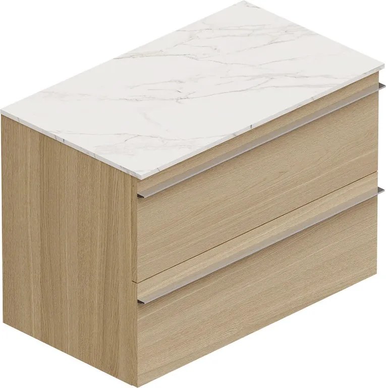 Mobile Linea L80 H55 P45 in laminato rovere natura 2 cassetti a chiusura ammortizzata e top gres calacatta
