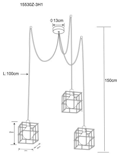 Globo 15530Z-3H1 - Lampadario a sospensione con filo MERRIL 3xE27/60W/230V