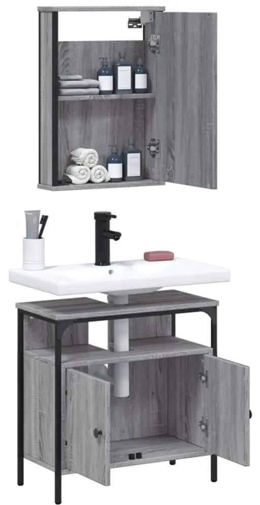 Set mobili da bagno 2 pz grigio sonoma in legno multistrato