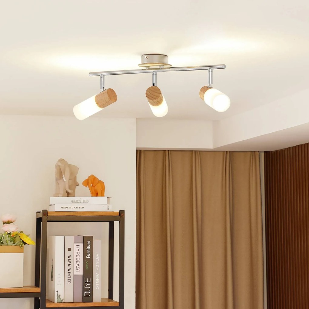 Faretto di legno Christoph, 3 luci, lungo Christoph Lindby, dimmerabile, Legno chiaro, Camera da letto, Legno, Campagna / Rustiche, Faretto