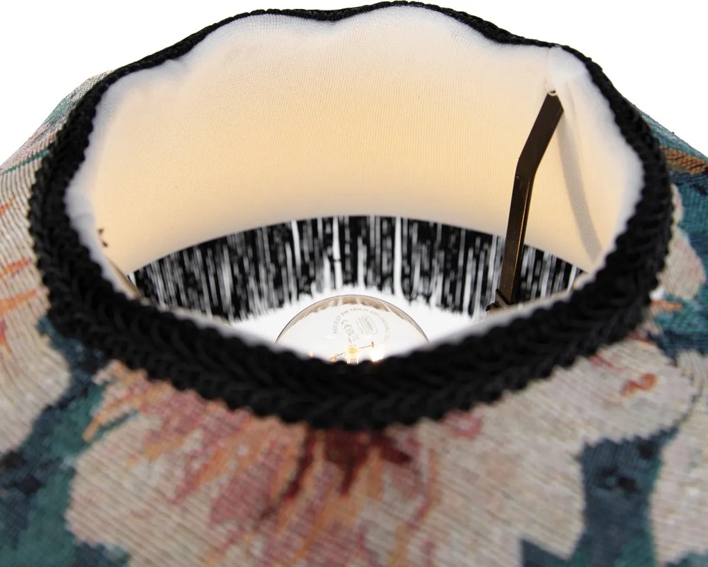 Lampada da terra nera con paralume floreale e interno bianco 45 cm - Classico