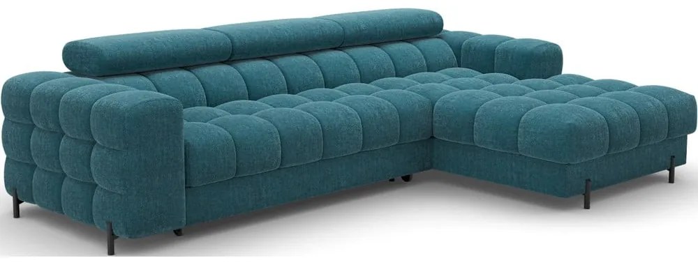 Divano angolare blu allungabile/con contenitore (con penisola a destra/con chaise lounge) con rivestimento in bouclé Felro – ELTAP
