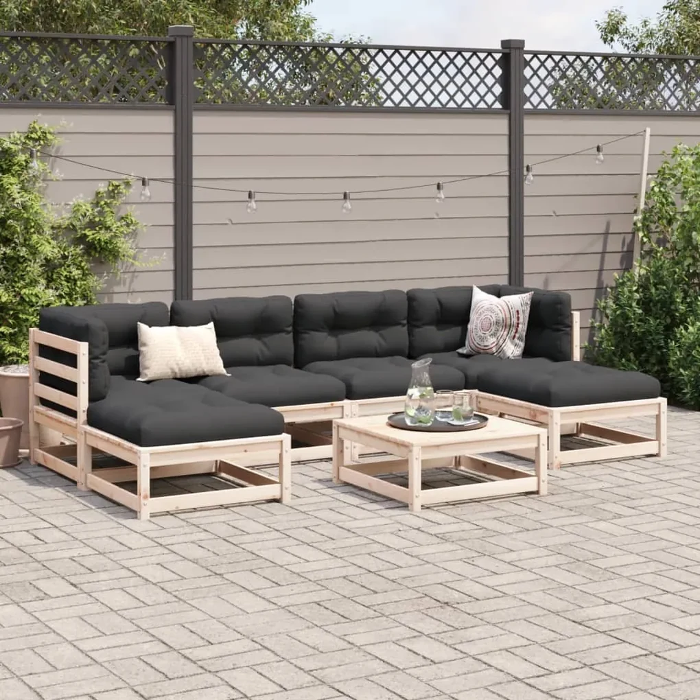 Set divani da giardino 7 pz con cuscini legno massello di pino