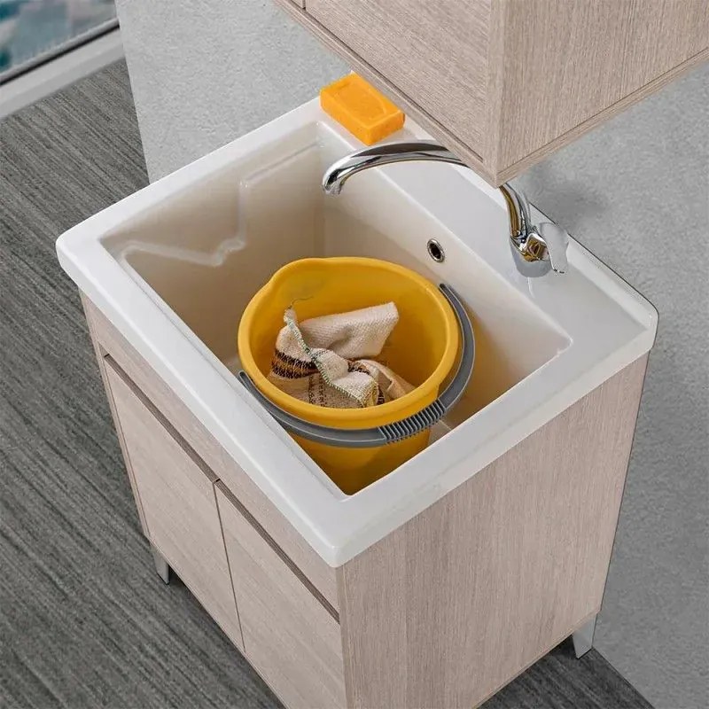 Mobile lavatoio 60x50 cm rovere chiaro con vasca in ceramica Way