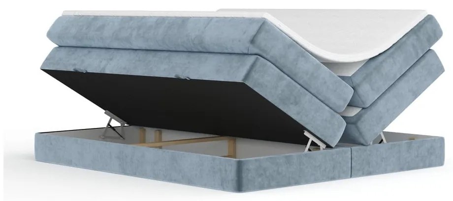 Letto boxspring blu con contenitore/senza testiera 140x200 cm Juniper – Maison de Rêve