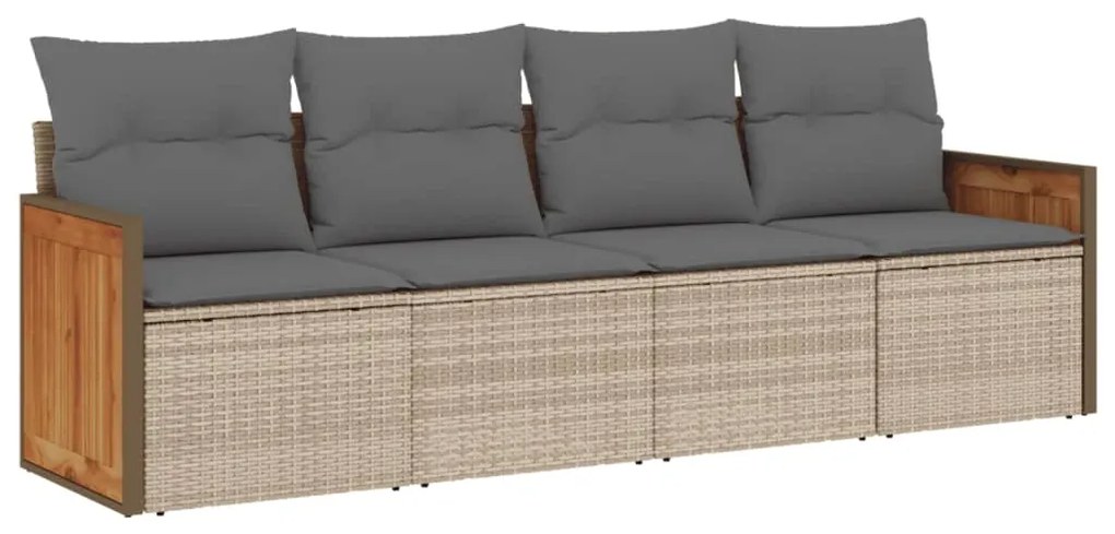 Set Divano da Giardino 4 pz con Cuscini Beige in Polyrattan