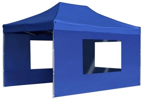 Gazebo Professionale Pieghevole Pareti Alluminio 4,5x3m Blu