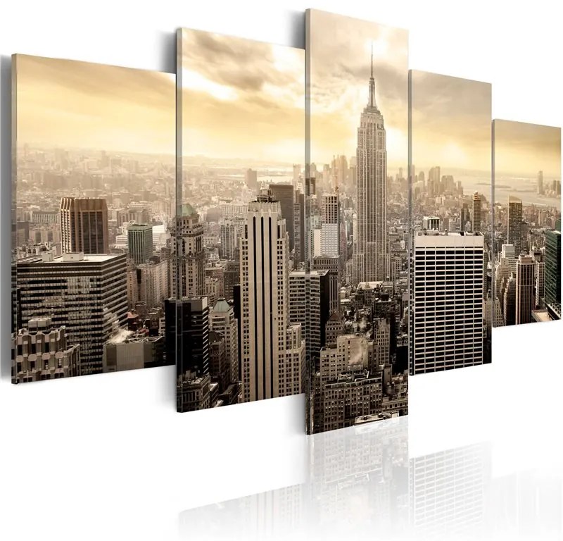 Quadro New York e sorgere del sole  Colore Giallo, Dimensioni e Misure 100x50