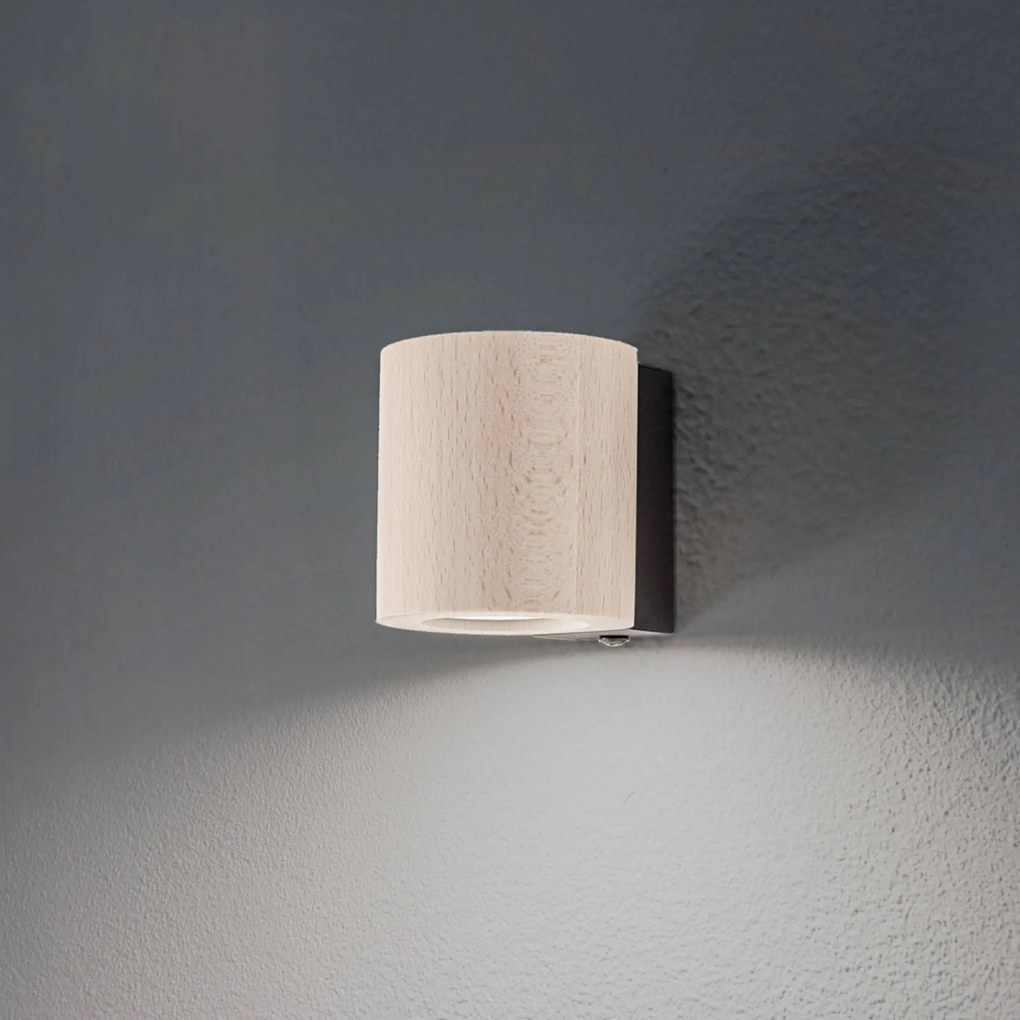 TK Lighting Applique Eve, faggio, legno, Ø 8 cm, GU10