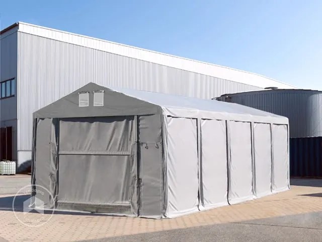 TOOLPORT 6x8m tenda capannone, altezza 3,0m porta a pacchetto, PVC 850, grigio, con statica (sottofondo in terra) - (93794)