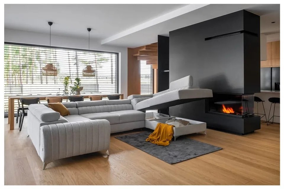 Divano angolare grigio scuro allungabile/con contenitore (con penisola a destra/a U) Louis – ELTAP