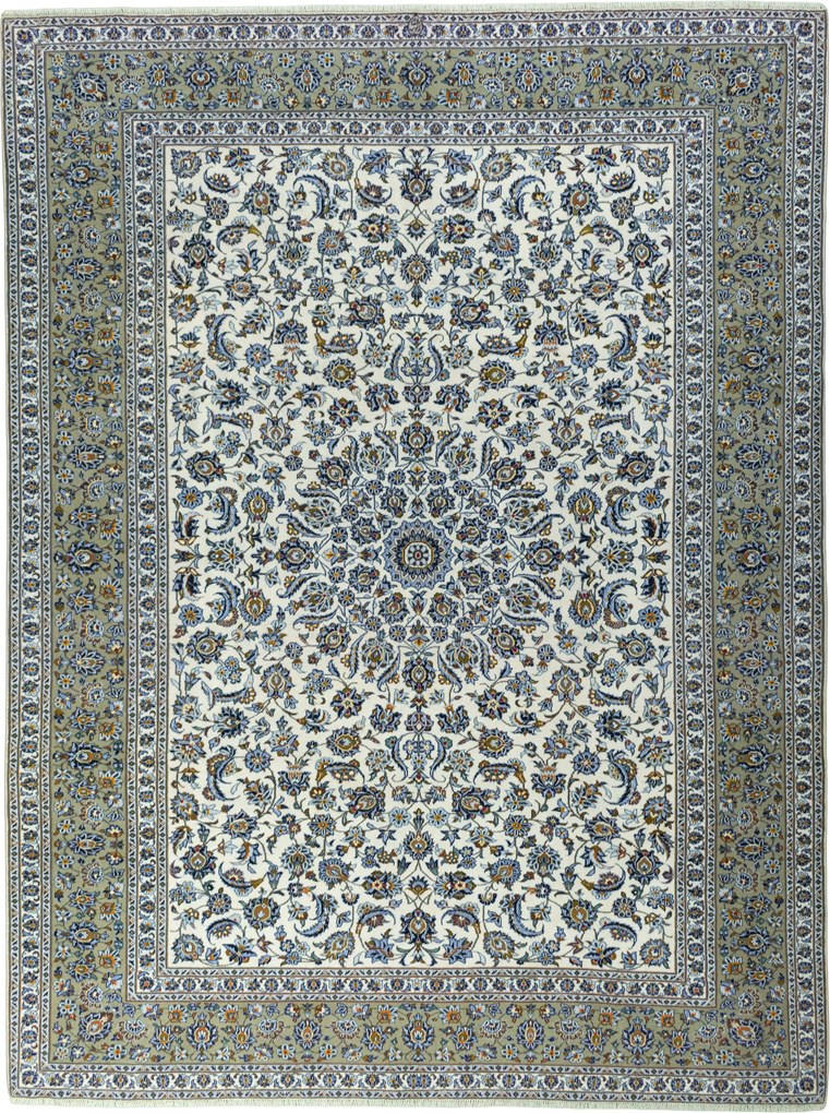 Kashan Tappeto 310x400 Beige (Iran) Annodato A Mano