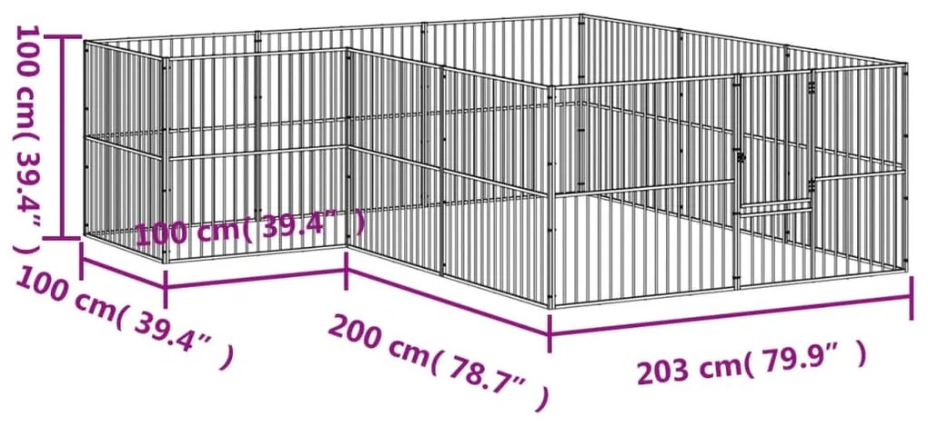 Box per Cani 12 Pannelli Nero Acciaio Zincato