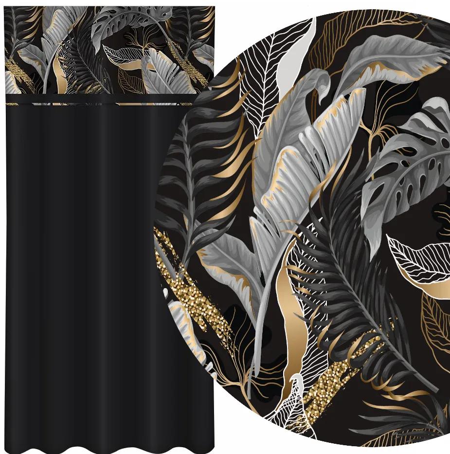 Tenda classica nera con stampa di foglie grigie e oro Larghezza: 160 cm | Lunghezza: 270 cm