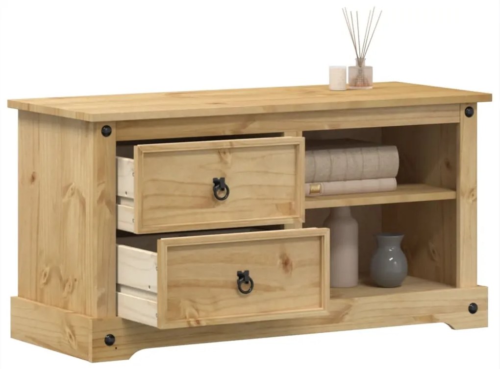 Mobile Porta Tv Corona 100x40x52 Cm İn Legno Massello Di Pino /