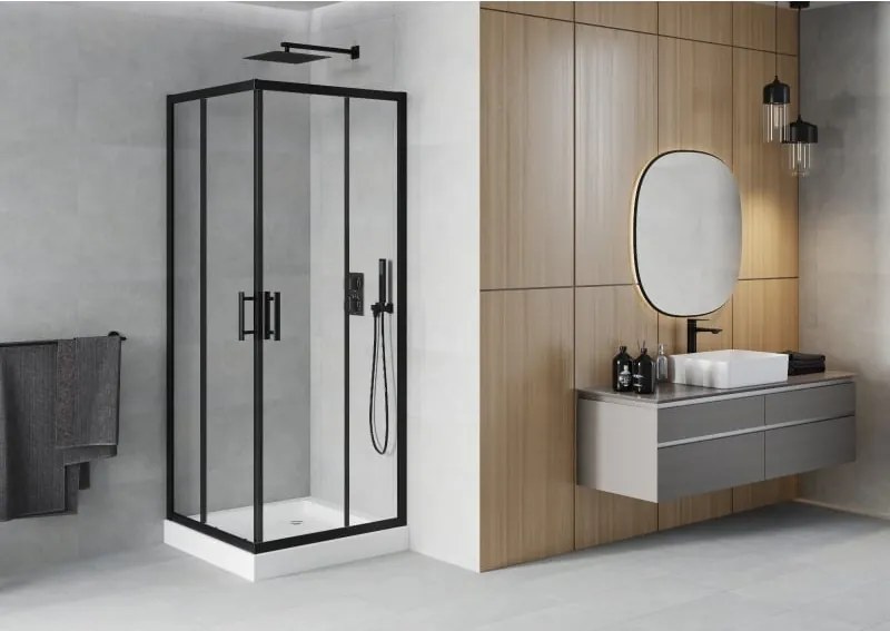 Mexen Rio cabina doccia quadrata 80 x 80 cm, trasparente, nero + piatto doccia Rio, bianco - 860-080-080-70-00-4510