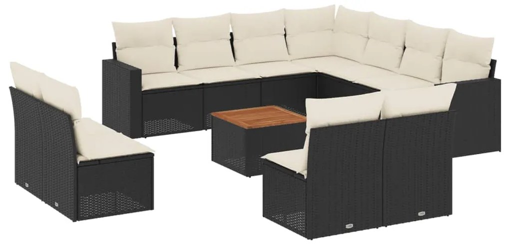 Set Divani da Giardino 12 pz con Cuscini Nero in Polyrattan