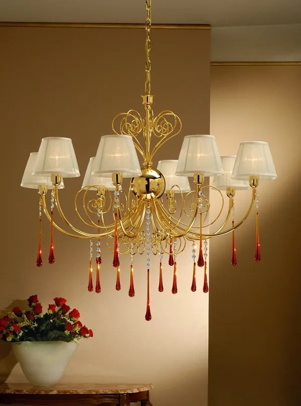 8-light chandelier Murano - 711/8-OZ- Fashion Crystal - Arredo Luce Oro 24 kt