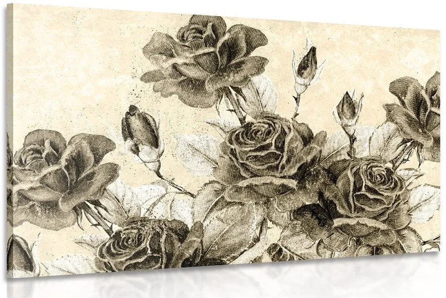Stampa su tela – Bouquet vintage di rose in versione seppia