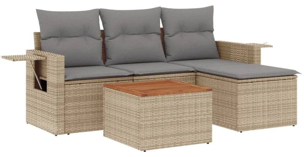 Set Divano da Giardino 5 pz con Cuscini Beige Misto Polyrattan