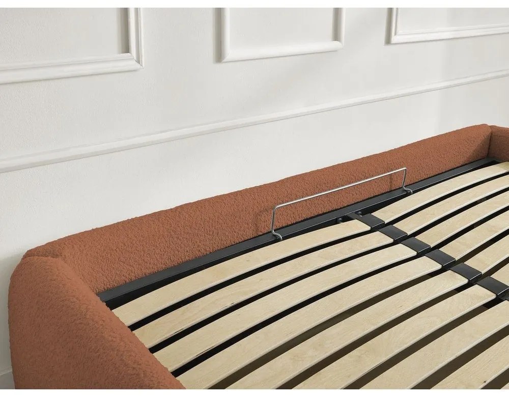 Letto matrimoniale imbottito arancione con contenitore/senza testiera con rete inclusa 180x200 cm Inera – Bobochic Paris