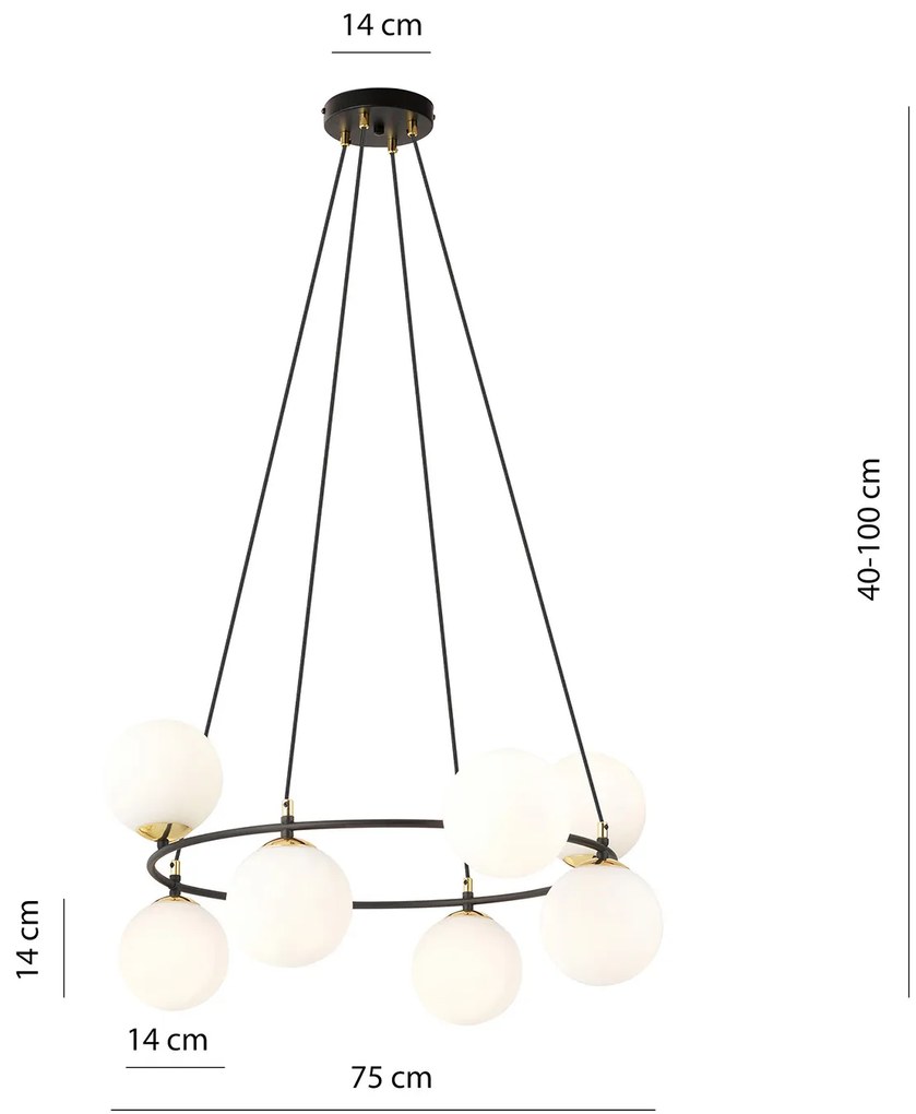 Lampadario Minimal Tiamat Acciaio Nero Oro 7 Luci E14 Ip20