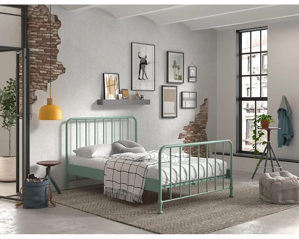 Letto singolo in metallo verde con griglia 140x200 cm BRONXX - Vipack