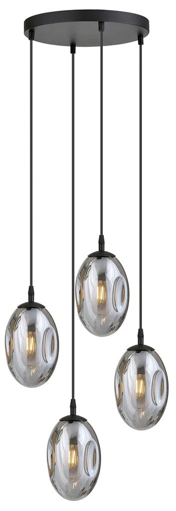 Sospensione Minimal 4 Luci Atalanta Acciaio Nero E Vetro Fumè