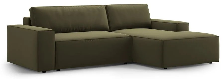 Divano angolare verde allungabile/con contenitore (con penisola a destra/con chaise lounge) con rivestimento in velluto Jodie – Micadoni
