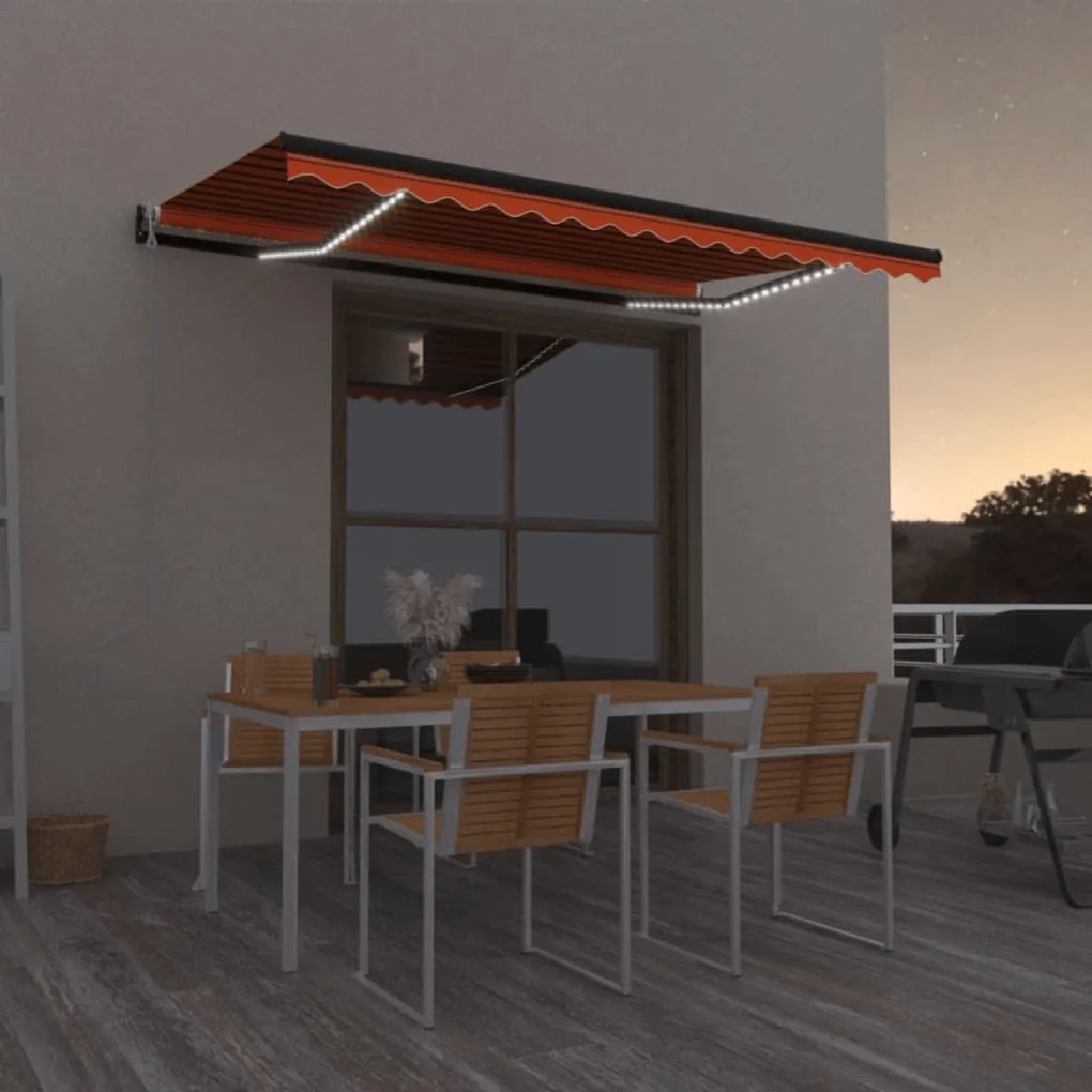 Tenda Automatica Sensore Vento E Led 450x350 Cm Arancio Marrone /