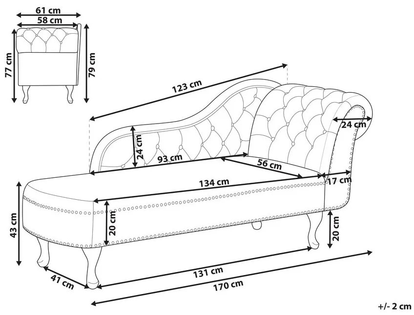 Chaise longue destra in velluto nero NIMES Beliani