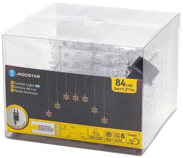 Aigostar - Catena luminosa LED per esterni 84xLED/230V 1,2x1m IP44 bianco caldo fiocchi di neve