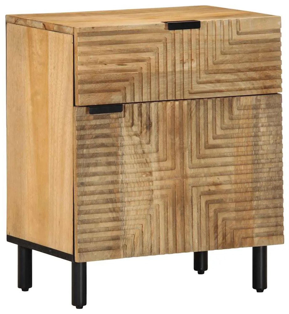 Comodino Marrone 50x33x60 Cm İn Legno Massello Di Mango /