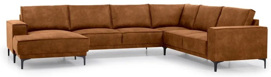 Divano angolare in similpelle marrone cognac (angolo sinistro/"U") Copenhagen - Scandic