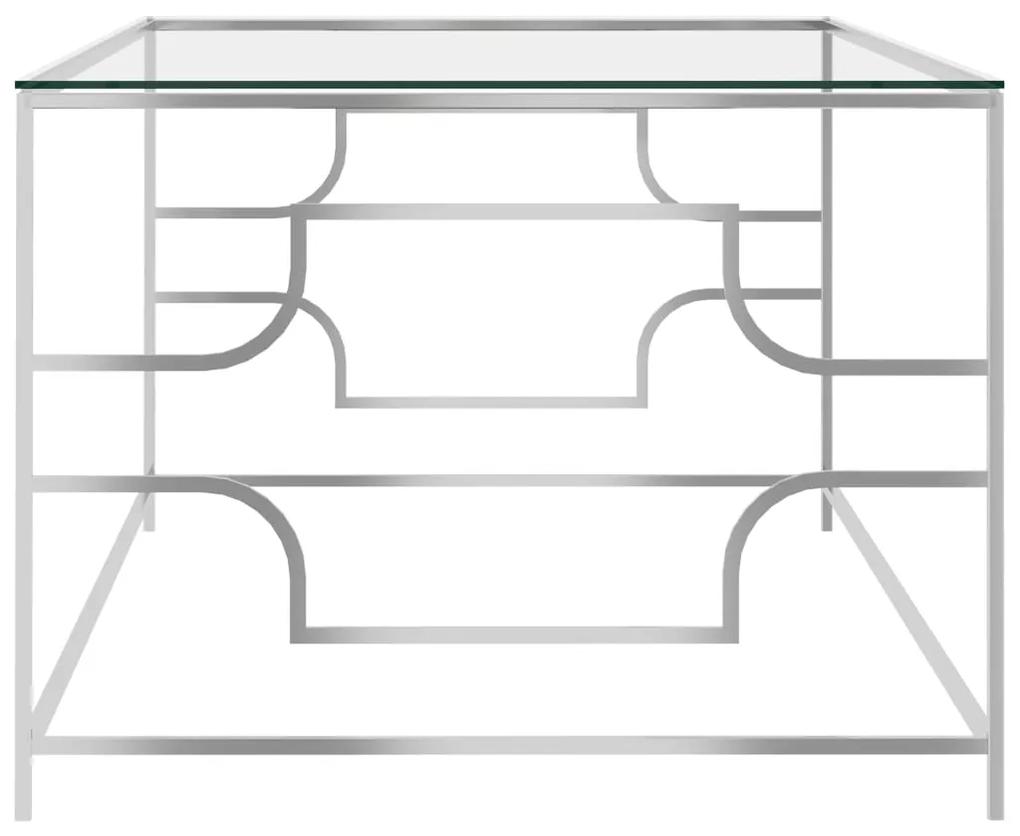 Tavolino da caffè argento 120x60x45 cm in acciaio inox e vetro