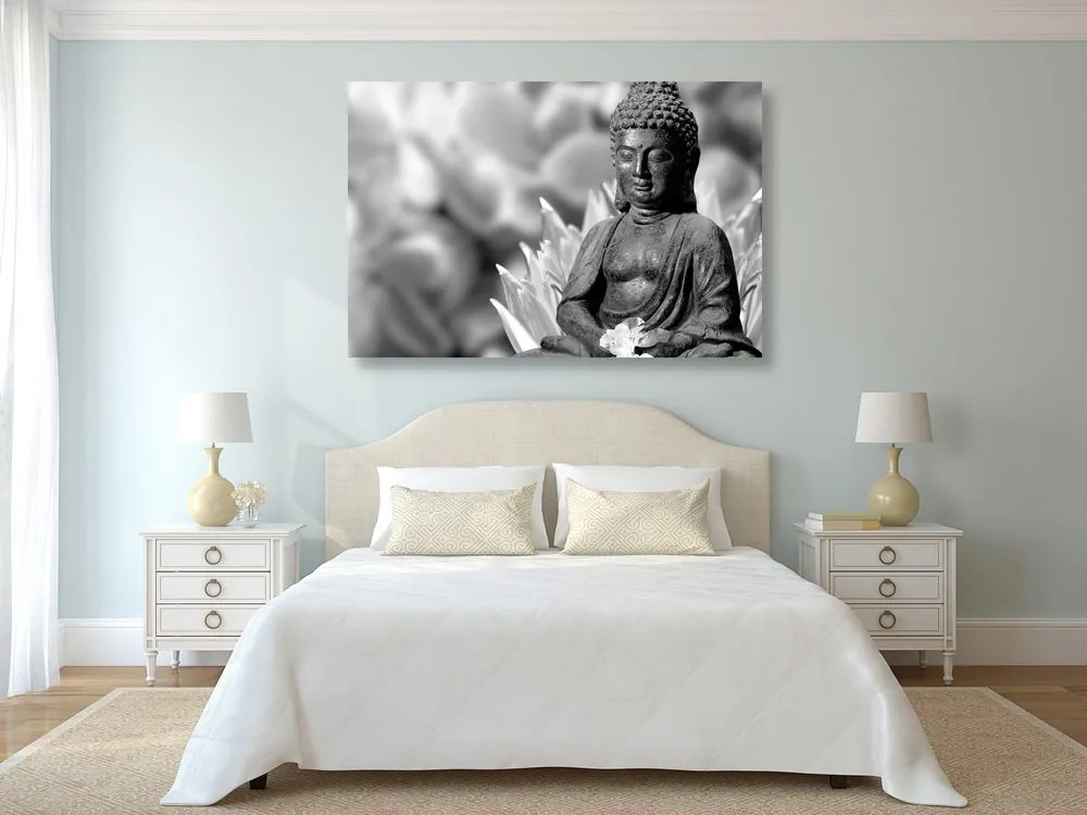 Stampa su tela – Buddha sereno in bianco e nero