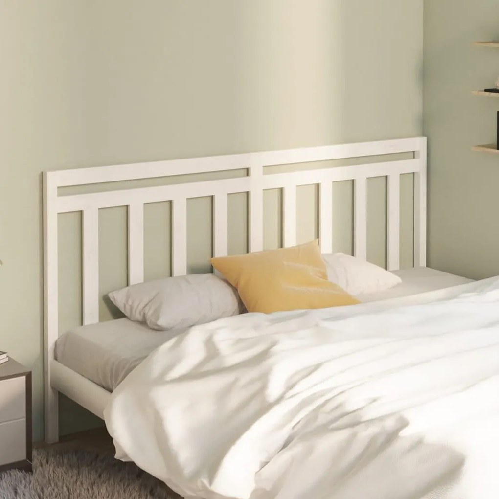 Testiera Per Letto Bianca 206x4x100 Cm Legno Massello Di Pino /