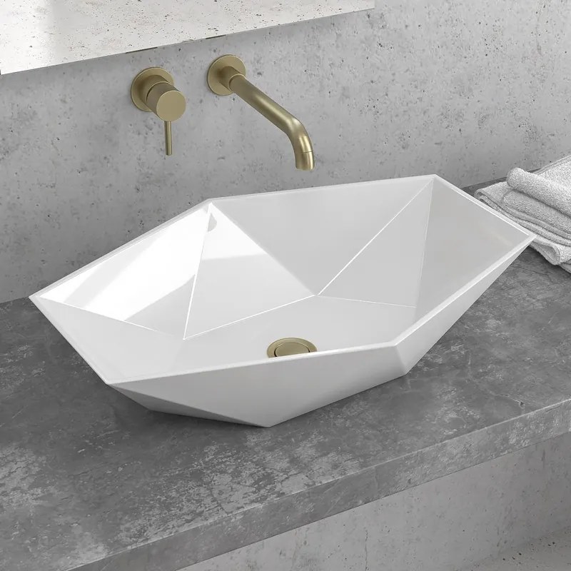 Lavabo da appoggio 57cm design esagonale bianco | Litos-K57 - KAMALU