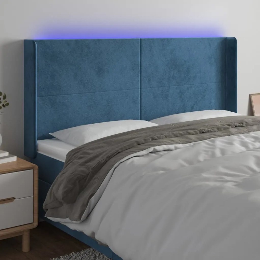 Testiera A Led Blu Scuro 163x16x118/128 Cm İn Velluto /