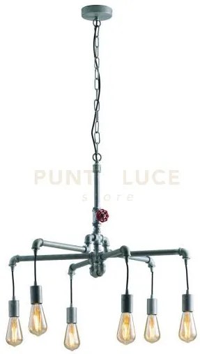 Lampadario a sospensione amarcord zincata 6 luci attacco e27 71x146cm