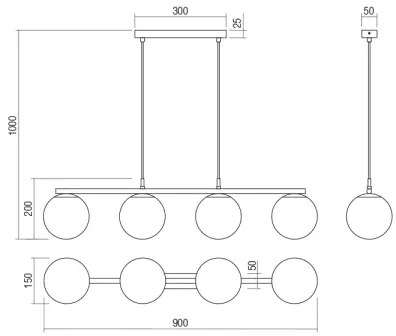 Redo 01-3155 - Lampadario a sospensione con filo BOWLING 4xE27/42W/230V oro