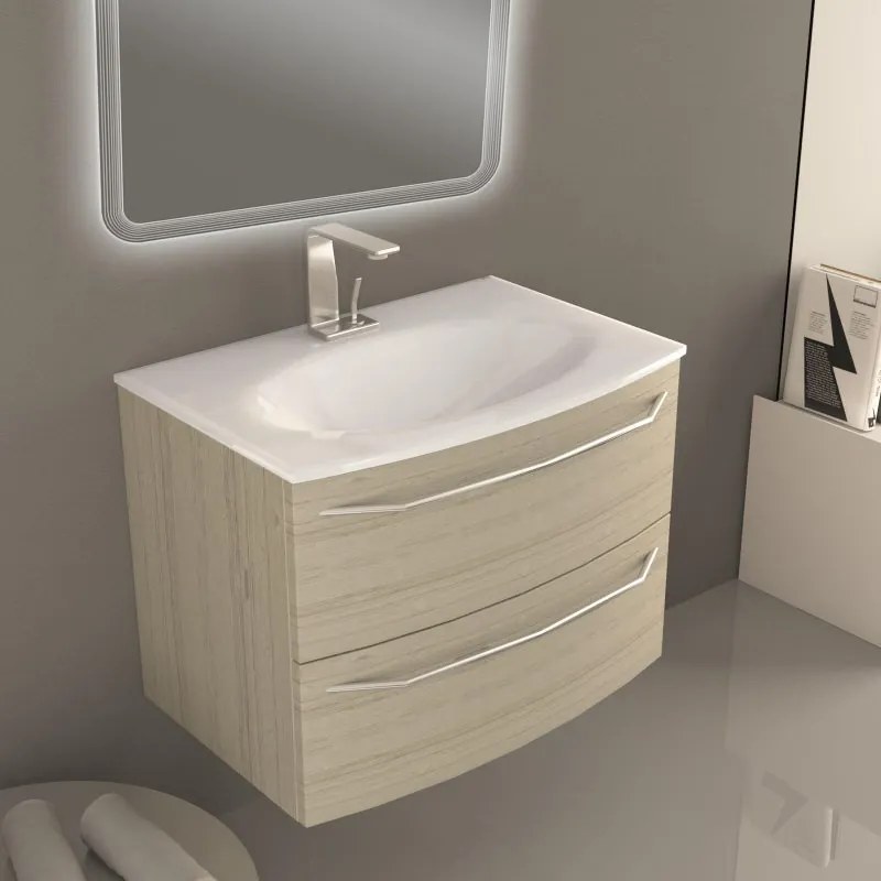 Mobile sottolavabo e lavabo Lyla rovere sbiancato L 75 x H 55 x P 51 cm 1 vasca